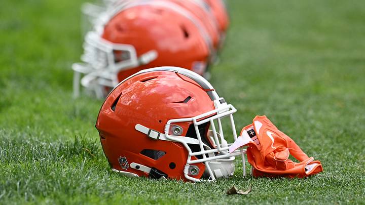 May 8, 2026; Berea, OH, USA; A general view of Cleveland Browns helmets during rookie minicamp at CrossCountry Mortgage Campus. Mandatory Credit: Ken Blaze-Imagn Images