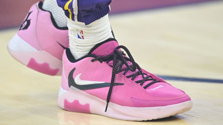 Los Angeles Lakers guard Bronny James wears the Nike LeBron Witness 9 in a player-exclusive colorway.