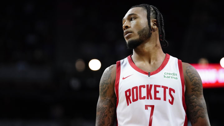 Jul 7, 2023; Las Vegas, NV, USA; Houston Rockets forward Cam Whitmore (7) during a game against the Portland Trail Blazers during the second half at Thomas & Mack Center. Mandatory Credit: Lucas Peltier-USA TODAY Sports Jul 7, 2023; Las Vegas, NV, USA; Houston Rockets forward Cam Whitmore (7) during a game against the Portland Trail Blazers during the second half at Thomas & Mack Center. Mandatory Credit: Lucas Peltier-USA TODAY Sports