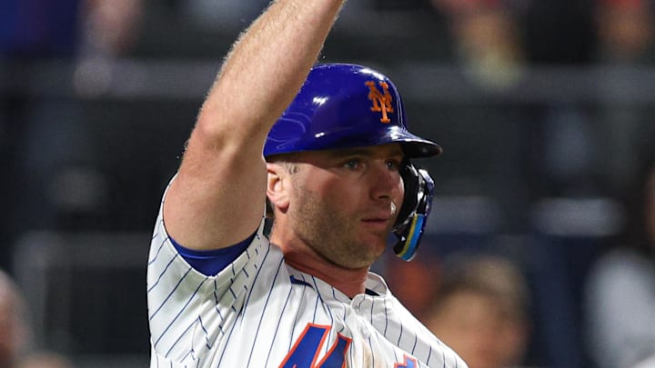 New York Mets first baseman Pete Alonso (20) reacts after hitting a solo home run during the fourth inning against the Arizona Diamondbacks at Citi Field on April 29. New York Mets first baseman Pete Alonso (20) reacts after hitting a solo home run during the fourth inning against the Arizona Diamondbacks at Citi Field on April 29.