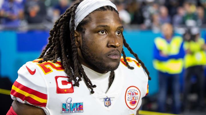 Feb 12, 2023; Glendale, Arizona, US; Kansas City Chiefs linebacker Nick Bolton (32) against the Philadelphia Eagles during Super Bowl LVII at State Farm Stadium. Mandatory Credit: Mark J. Rebilas-Imagn Images