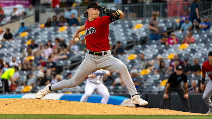 Indianapolis Indians pitcher and Pittsburgh Pirates top prospect Bubba Chandler delivers a pitch to an opposing batter. 