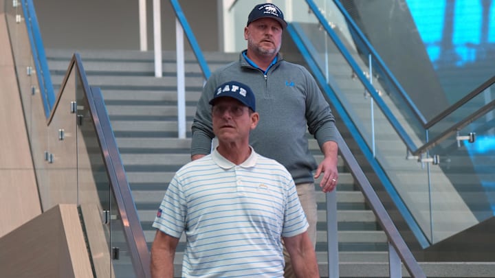 Los Angeles Chargers coach Jim Harbaugh and general manager Joe Hortiz. Los Angeles Chargers coach Jim Harbaugh and general manager Joe Hortiz.