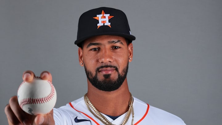 Feb 18, 2026; West Palm Beach, FL, USA; Houston Astros pitcher Roddery Munoz (46) poses for a photo during media day at CACTI Park of the Palm Beaches. Mandatory Credit: Sam Navarro-Imagn Images Feb 18, 2026; West Palm Beach, FL, USA; Houston Astros pitcher Roddery Munoz (46) poses for a photo during media day at CACTI Park of the Palm Beaches. Mandatory Credit: Sam Navarro-Imagn Images