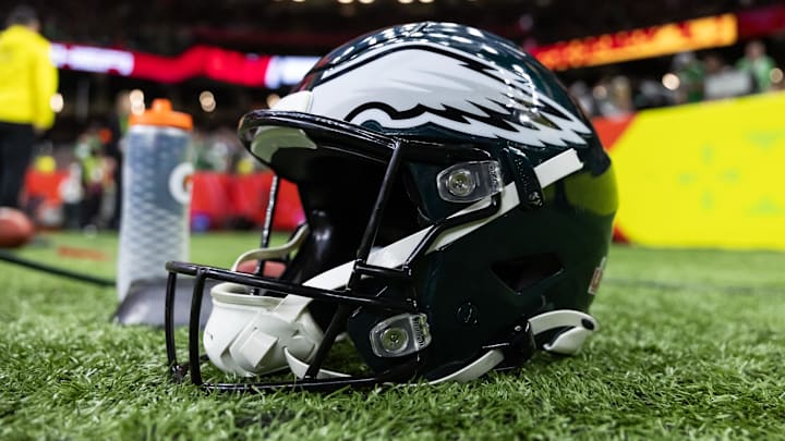 Feb 9, 2025; New Orleans, LA, USA; Detailed view of a Philadelphia Eagles helmet during Super Bowl LIX at Ceasars Superdome. Mandatory Credit: Mark J. Rebilas-Imagn Images Feb 9, 2025; New Orleans, LA, USA; Detailed view of a Philadelphia Eagles helmet during Super Bowl LIX at Ceasars Superdome. Mandatory Credit: Mark J. Rebilas-Imagn Images