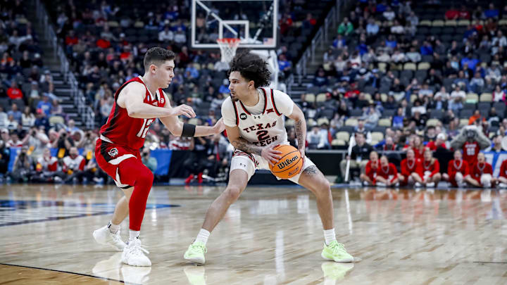 Mar 21, 2024; Pittsburgh, PA, USA; Texas Tech Red Raiders guard Pop Isaacs (2) handles the ball