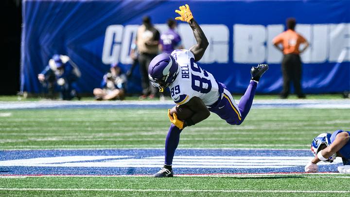 Aug 15, 2026; East Rutherford, New Jersey, USA; Minnesota Vikings wide receiver Dillon Bell (89) runs after a catch against the New York Giants during the first half at MetLife Stadium. Mandatory Credit: John Jones-Imagn Images Aug 15, 2026; East Rutherford, New Jersey, USA; Minnesota Vikings wide receiver Dillon Bell (89) runs after a catch against the New York Giants during the first half at MetLife Stadium. Mandatory Credit: John Jones-Imagn Images