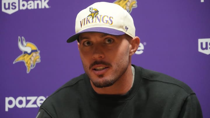 Sep 26, 2025; Dublin, Ireland; Minnesota Vikings free safety Harrison Smith (22) at press conference at Sport Ireland Campus.