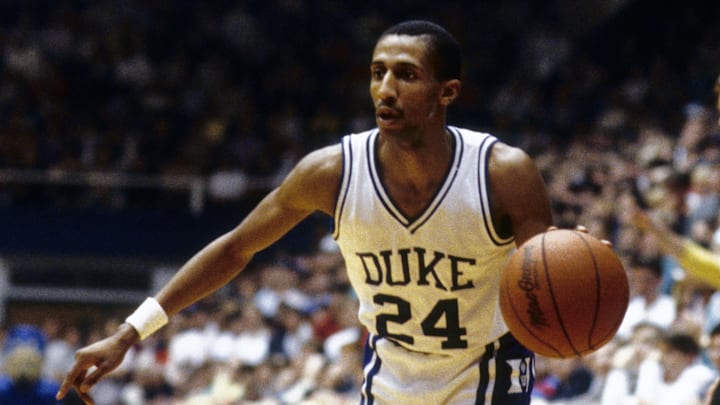 Dec 1985; Durham, NC, USA; FILE PHOTO; Duke guard Johnny Dawkins (24) in action during the 1985-86 season at Cameron Indoor Stadium. Mandatory Credit: Malcolm Emmons-Imagn Images Dec 1985; Durham, NC, USA; FILE PHOTO; Duke guard Johnny Dawkins (24) in action during the 1985-86 season at Cameron Indoor Stadium. Mandatory Credit: Malcolm Emmons-Imagn Images