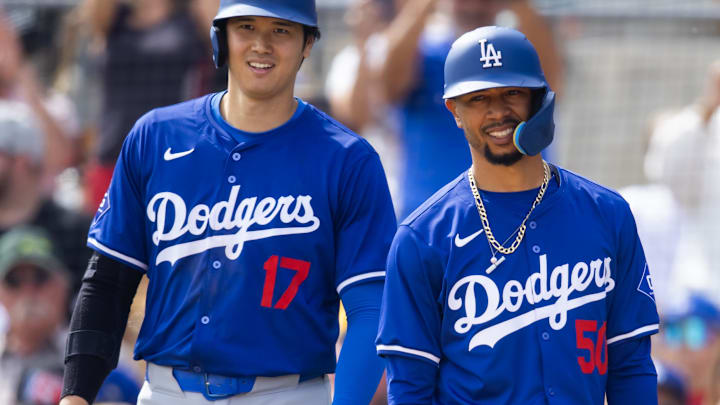 Mar 6, 2024; Phoenix, Arizona, USA; Los Angeles Dodgers designated hitter Shohei Ohtani (17) and