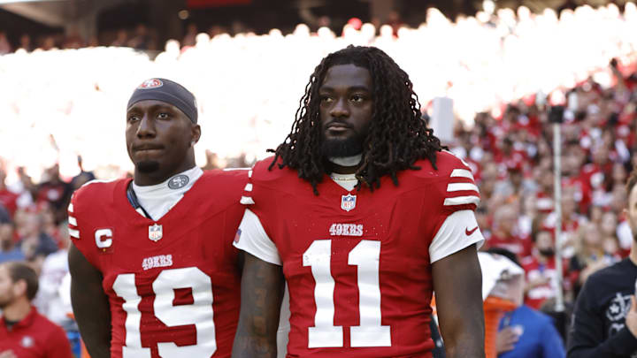 San Francisco 49ers wide receivers Deebo Samuel (L) and Brandon Aiyuk (R)