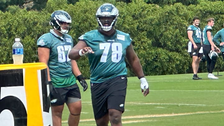 Eagles OT Myles Hinton at the team's rookie camp. Eagles OT Myles Hinton at the team's rookie camp.