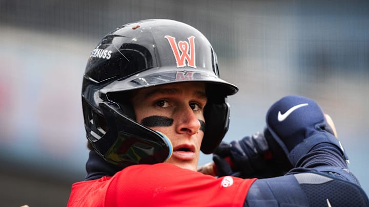 Red Sox top prospect Roman Anthony gets ready for an at-bat during a WooSox game on April 13, 2025 at Polar Park.