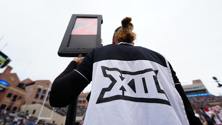 Oct 11, 2025; Boulder, Colorado, USA; General view of a Big 12 sideline line member during the second quarter between the Iowa State Cyclones against the Colorado Buffaloes at Folsom Field. Mandatory Credit: Ron Chenoy-Imagn Images