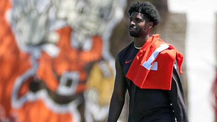 Cleveland Browns quarterback Shedeur Sanders (12) heads off the field after the first day of NFL rookie minicamp at the Cleveland Browns training facility on Friday, May 9, 2025, in Berea, Ohio. Cleveland Browns quarterback Shedeur Sanders (12) heads off the field after the first day of NFL rookie minicamp at the Cleveland Browns training facility on Friday, May 9, 2025, in Berea, Ohio.