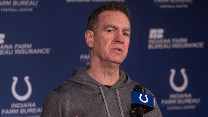 New Indianapolis Colts Defensive Coordinator Lou Anarumo speaks during a press conference Thursday, Jan. 23, 2025 at the Colts practice facility, the Indiana Farm Bureau Football Center.