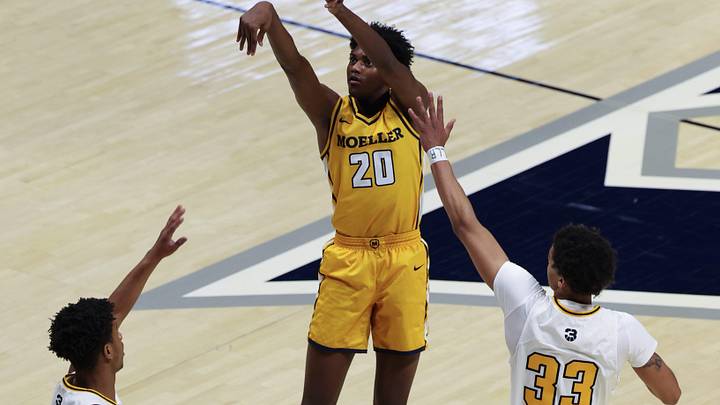 Eric Mahaffey of Moeller shoots a jump shot in the first quarter. Moeller played Centerville in an OHSAA Division I regional final. Centerville won in double overtime 70-69.