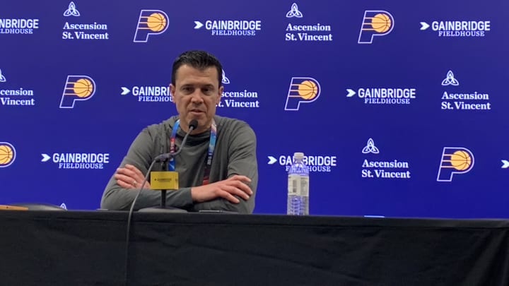 Indiana Pacers general manager Chad Buchanan speaks with the media. (Mandatory Photo Credit: PacersSI) Indiana Pacers general manager Chad Buchanan speaks with the media. (Mandatory Photo Credit: PacersSI)