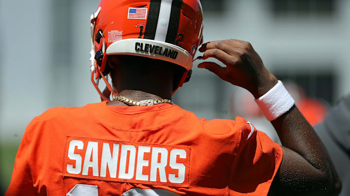 Cleveland Browns quarterback Shedeur Sanders (12) heads on to the field during day two of NFL rookie minicamp at the Cleveland Browns training facility on Saturday, May 10, 2025, in Berea, Ohio. Cleveland Browns quarterback Shedeur Sanders (12) heads on to the field during day two of NFL rookie minicamp at the Cleveland Browns training facility on Saturday, May 10, 2025, in Berea, Ohio.