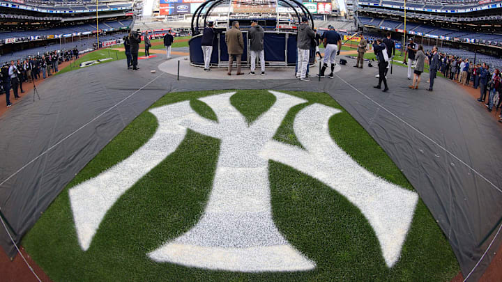 Oct 16, 2017; Bronx, NY, USA; An view of the a field logo before game three of the 2017 ALCS playoff baseball series between the New York Yankees and the Houston Astros at Yankee Stadium. Mandatory Credit: Brad Penner-Imagn Images