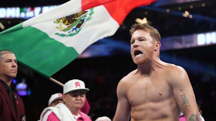 May 7, 2022; Las Vegas, Nevada, USA; Canelo Alvarez enters the arena to face Dimitry Bivol in their light heavyweight championship bout at T-Mobile Arena.