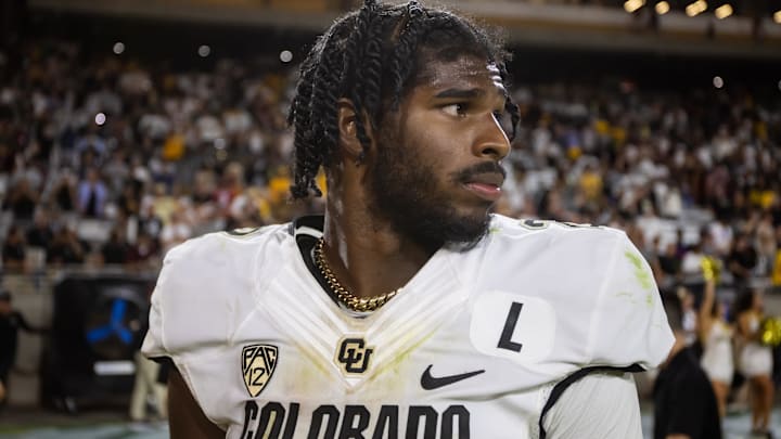 Oct 7, 2023; Tempe, Arizona, USA; Colorado Buffaloes quarterback Shedeur Sanders (2) after defeating the Arizona State Sun Devils at Mountain America Stadium, Home of the ASU Sun Devils. 