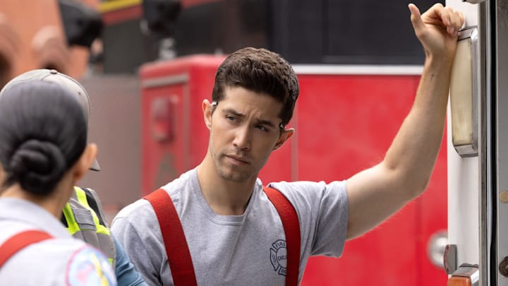 CHICAGO FIRE -- "In The Blood" Episode 1403 -- Pictured: (l-r) Miranda Rae Mayo as Stella Kidd, Brandon Larracuente as Sal Vasquez