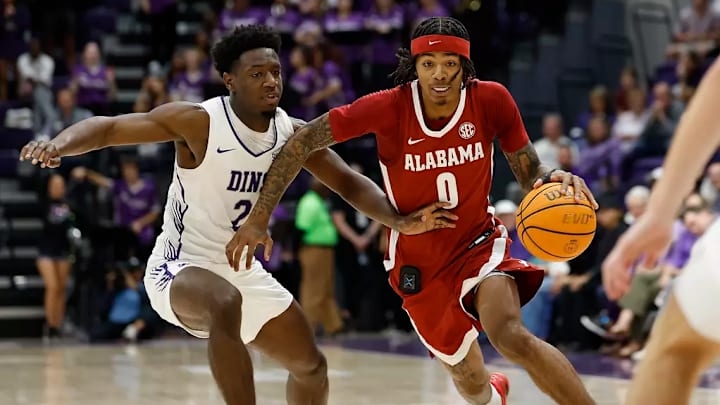 Alabama guard Labaron Philon (0) drives the paint against Furman at Timmons Arena in Greenville, SC on Sunday, Oct 26, 2025. Alabama guard Labaron Philon (0) drives the paint against Furman at Timmons Arena in Greenville, SC on Sunday, Oct 26, 2025.
