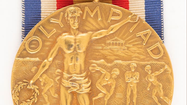 A gold medal from the 1904 Summer Olympics held in St. Louis. 