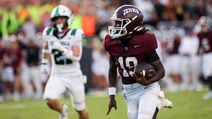 Jenks running back CJ Wright (19) runs the ball to score a touchdown during the first half of the game in the Cotton Bowl on Thursday, Aug. 27, 2026 in Dallas. Jenks running back CJ Wright (19) runs the ball to score a touchdown during the first half of the game in the Cotton Bowl on Thursday, Aug. 27, 2026 in Dallas.