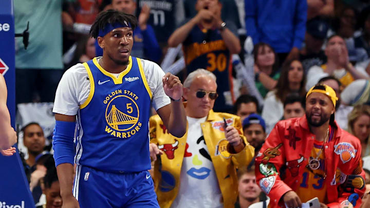 May 24, 2022; Dallas, Texas, USA; Golden State Warriors center Kevon Looney (5) reacts after a play against the Dallas Mavericks during the first quarter in game four of the 2022 Western Conference finals at American Airlines Center. Mandatory Credit: Kevin Jairaj-Imagn Images May 24, 2022; Dallas, Texas, USA; Golden State Warriors center Kevon Looney (5) reacts after a play against the Dallas Mavericks during the first quarter in game four of the 2022 Western Conference finals at American Airlines Center. Mandatory Credit: Kevin Jairaj-Imagn Images