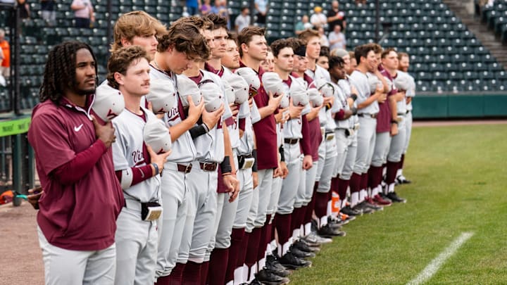 Virginia Tech baseball team standing for the national anthem vs VCU 2025.
