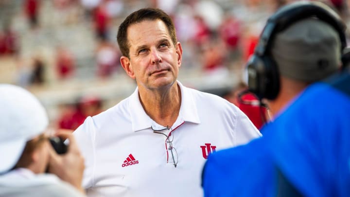 Indiana Head Coach Curt Cignetti looks up at the scoreboard after the second half Indiana Head Coach Curt Cignetti looks up at the scoreboard after the second half