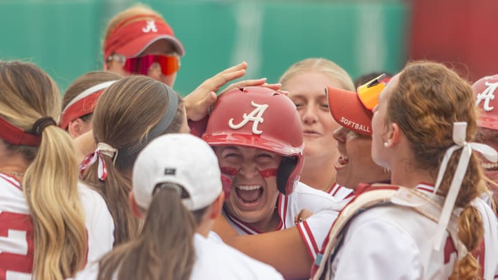 Alabama utility player Alexis Pupillo celebrates her home run in the second game of the series against Kentucky on Apr. 18, 2026.