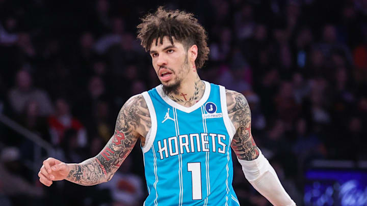 Dec 3, 2025; New York, New York, USA; Charlotte Hornets guard LaMelo Ball (1) at Madison Square Garden. Mandatory Credit: Wendell Cruz-Imagn Images Dec 3, 2025; New York, New York, USA; Charlotte Hornets guard LaMelo Ball (1) at Madison Square Garden. Mandatory Credit: Wendell Cruz-Imagn Images