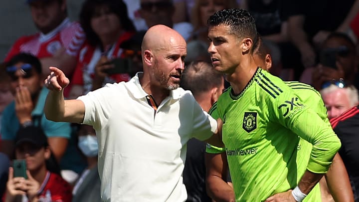 Cristiano Ronaldo y Erik Ten Hag en un partido del Manchester United