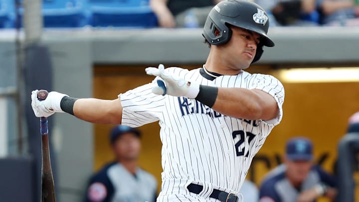 Hudson Valley Renegades outfielder Jasson Dominguez in action against the Brooklyn Cyclones at Dutchess Stadium in Wappingers Falls,  N.Y. on July 27, 2022. 
