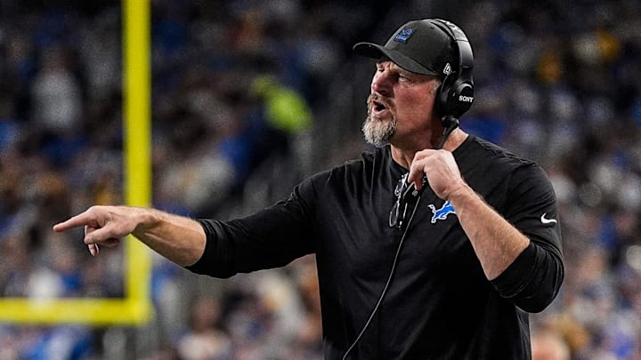 Detroit Lions head coach Dan Campbell reacts to a play against Pittsburgh Steelers during the second half at Ford Field in Detroit on Sunday, Dec. 21, 2025.