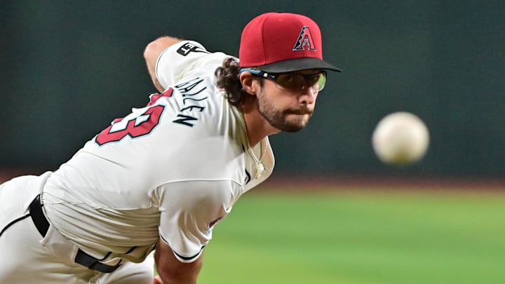 Sep 25, 2024; Phoenix, Arizona, USA; Arizona Diamondbacks pitcher Zac Gallen (23) throws in the first inning against the San Francisco Giants at Chase Field. Mandatory Credit: Matt Kartozian-Imagn Images Sep 25, 2024; Phoenix, Arizona, USA; Arizona Diamondbacks pitcher Zac Gallen (23) throws in the first inning against the San Francisco Giants at Chase Field. Mandatory Credit: Matt Kartozian-Imagn Images