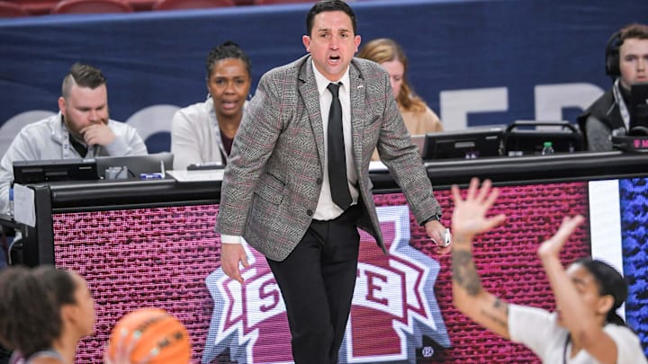 Mississippi State Coach Sam Purcell watches action with Texas A&M University during the third quarter of the SEC Women's Basketball Tournament at Bon Secours Wellness Arena in Greenville, S.C. Thursday, March 2, 2023. Texas A&M won 79-72.

Texas A M Vs Mississippi State 2023 Sec Women S Basketball Tournament In Greenville Sc