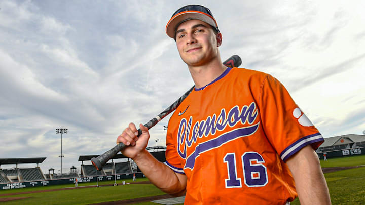 Clemson junior Will Taylor (16) before a preseason practice at Doug Kingsmore Stadium in Clemson, S.C. Friday, January 26, 2024.