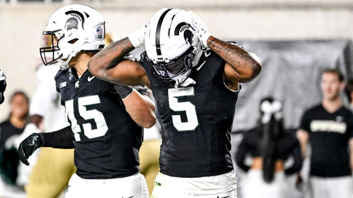 Michigan State's Jordan Hall reacts after a Boston College score during the second quarter on Saturday, Sept. 6, 2025, at Spartan Stadium in East Lansing.