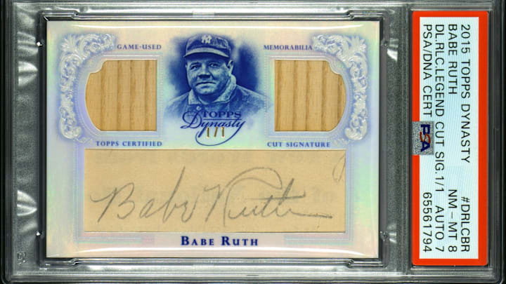 2015 Topps Dynasty Baseball Babe Ruth Double Relic Legendary Cut Signatures Card 2015 Topps Dynasty Baseball Babe Ruth Double Relic Legendary Cut Signatures Card