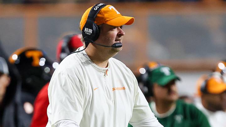 Nov 1, 2025; Knoxville, Tennessee, USA; Tennessee Volunteers head coach Josh Heupel during the second half against the Oklahoma Sooners at Neyland Stadium. Mandatory Credit: Randy Sartin-Imagn Images
