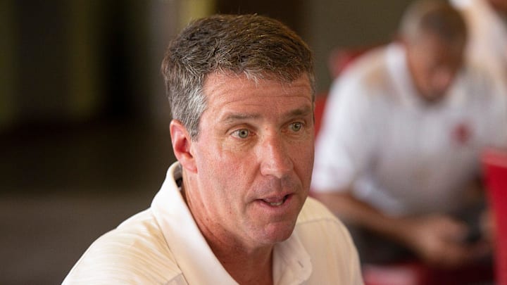 Rutgers Offensive Coordinator John McNulty.  Rutgers Football Media Day in Piscataway, NJ on August 12, 2018.