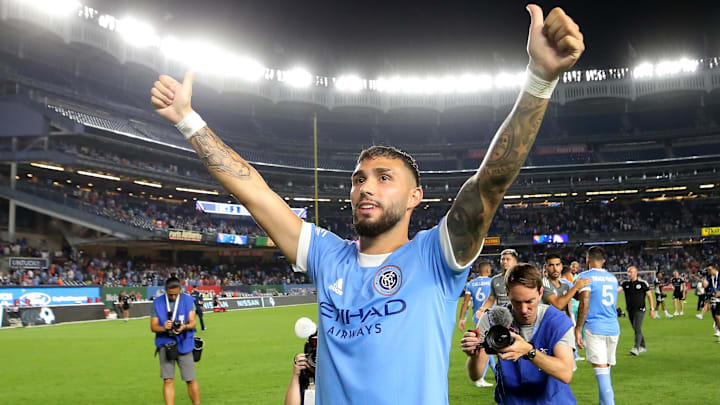 Jul 23, 2022; New York, New York, USA; New York City FC midfielder Valentin Castellanos (11) reacts