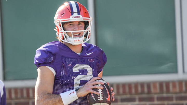 Clemson quarterback Cade Klubnik was fully dressed for the Tigers' practice on Monday ahead of the Pinstripe Bowl. Clemson quarterback Cade Klubnik was fully dressed for the Tigers' practice on Monday ahead of the Pinstripe Bowl.