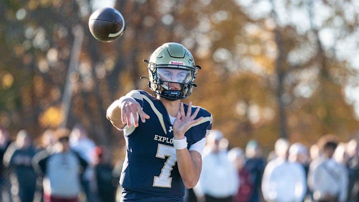 La Salle's Gavin Sidwar throws a pass against St. Joseph's Prep during the Philadelphia Catholic League 6A football championship game in Ambler on Saturday, Nov. 9, 2024.