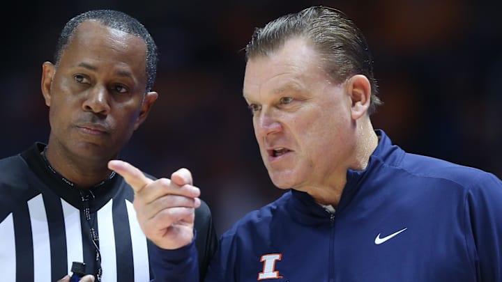 Dec 9, 2023; Knoxville, Tennessee, USA; Illinois Fighting Illini head coach Brad Underwood speaks