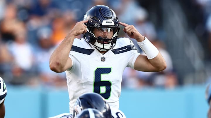 Seattle Seahawks quarterback Howell signals to his team before a play in the first quarter against the Tennessee Titans at Nissan Stadium. 